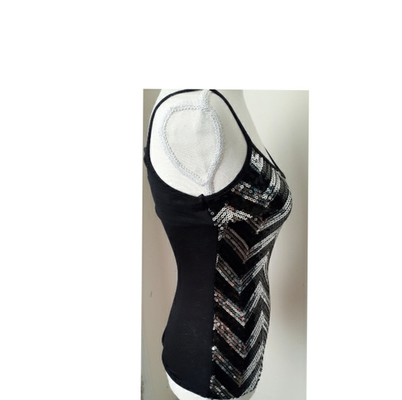 Deb BLACK & SILVER SEQUIN CHEVRON top  Size XS - Picture 3 of 5